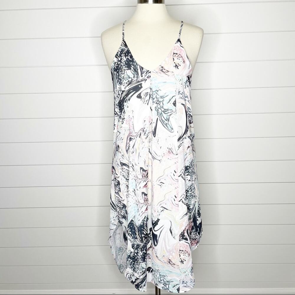 Mary & Mabel Marble Print Racerback Slip Dress Black White Green Small